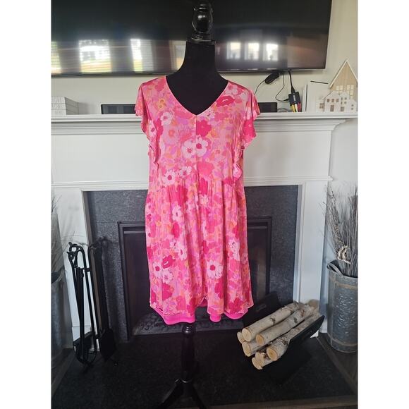 ANDREE BY UNIT Dresses & Skirts - Andree By Unit Dress Womens 1X Floral Print Ruffled Vneck Tunic Dress